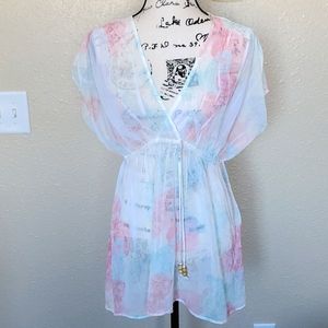 Maurices Boho Sheer Floral Top Pink White Size SMALL